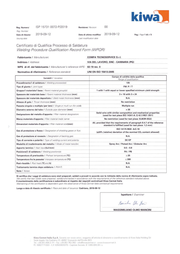 Certificato di qualita processo di saldatura 2