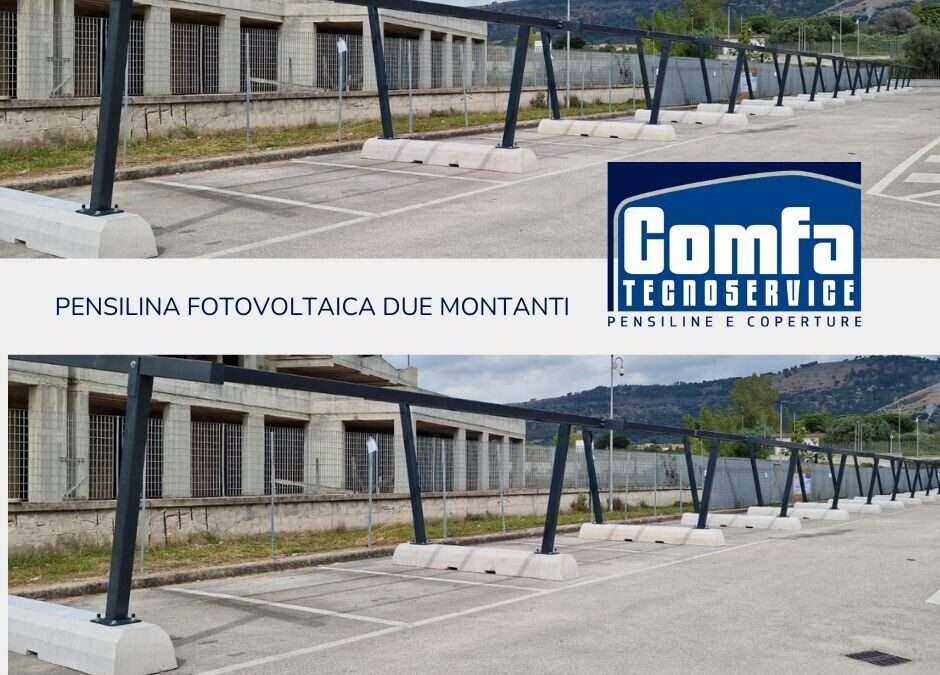 Pensilina Fotovoltaica Modello a Due Montanti di Grandi Dimensioni